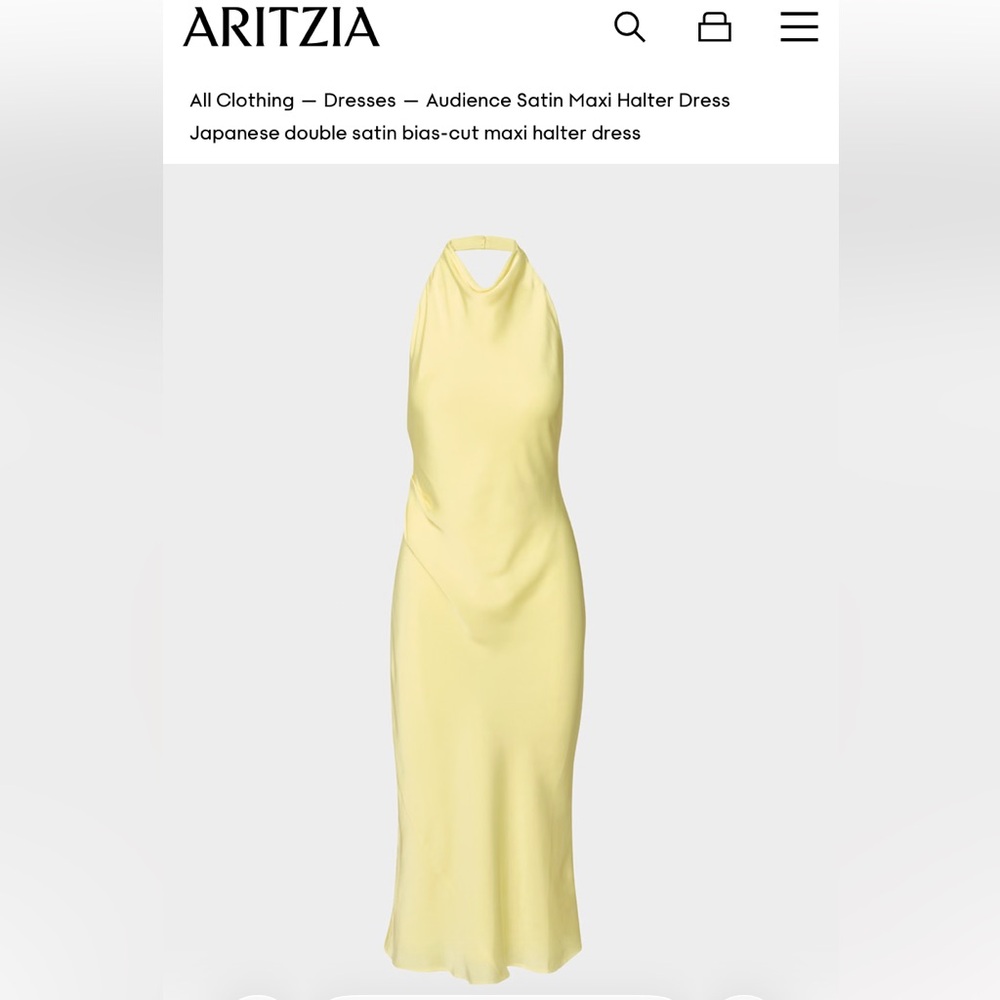 Aritzia Audience Satin Halter Dress in Lemonade